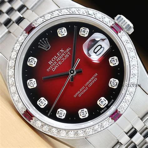 pre owned rolex datejust stainless steel diamonds rubies|Pre.